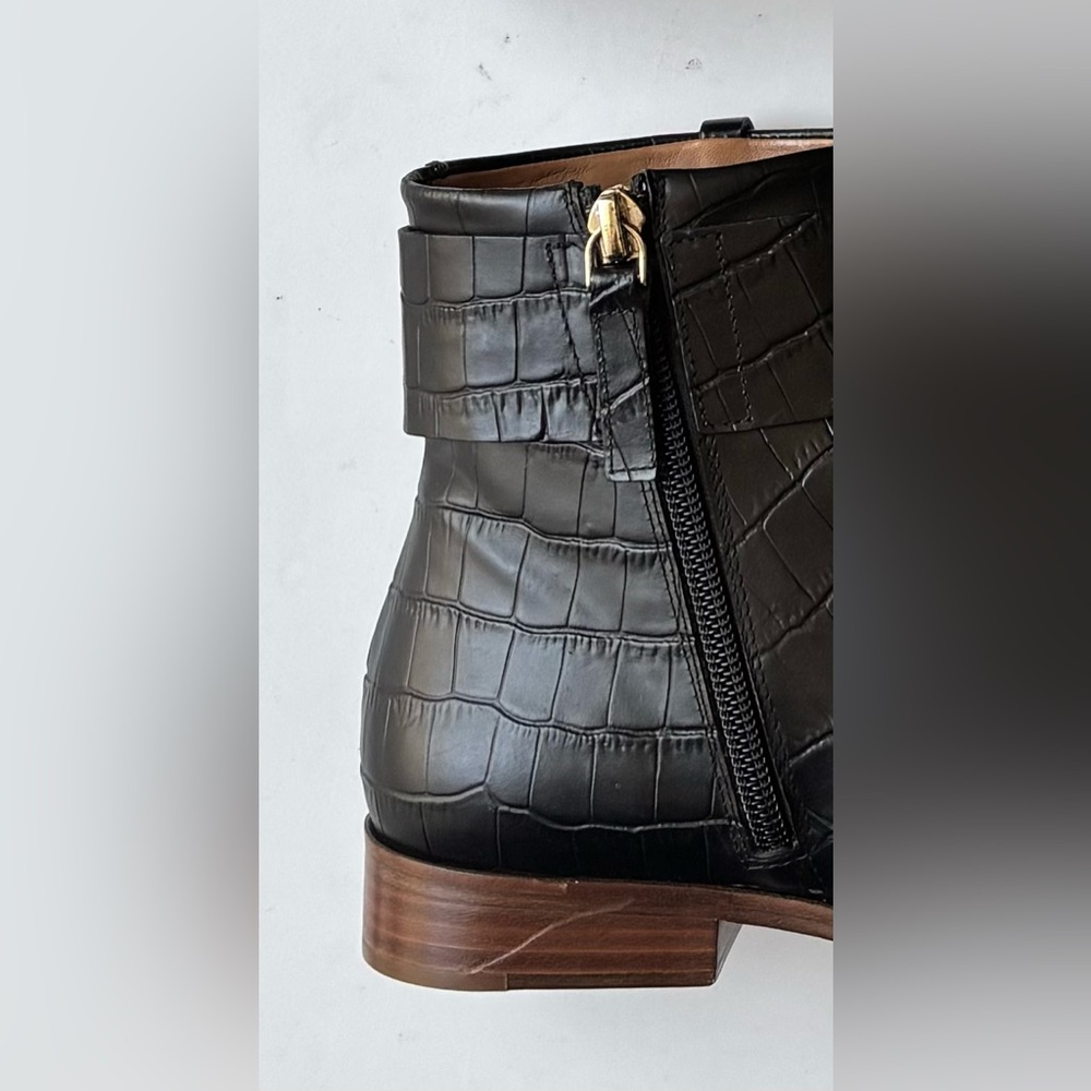 Sezane Sara Low Flat Ankle Booties in Black Croc Embossed Leather FR 37 = 6.5 - Picture 14 of 14